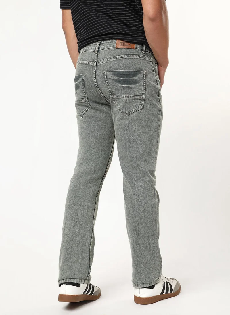 Urbano Fashion  Urbano Fashion Men's Light Grey Regular Fit Heavy Washed Denim Jeans Stretchable for Men | Best Price UAE